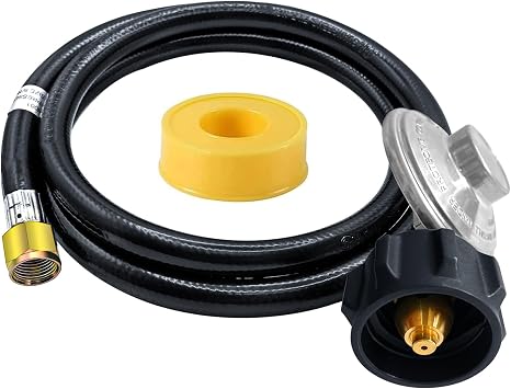 5 Feet Propane Regulator with Hose, Universal Gas Grill Regulator and Hose for Blackstone 28/36 Griddle, for Weber Grill, Heater, Fire Pit Table and Most LP Gas Grills, Etc.