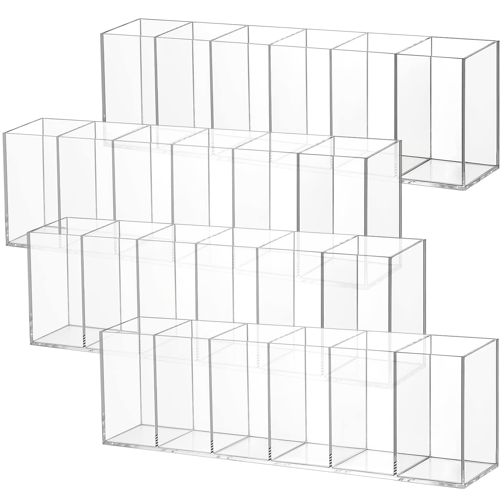 Juexica 4 Pack Clear Pencil Holder Acrylic 6 Compartments Makeup Brush Organizer Pencil Cup Stationery Holder for Desk Accessories Cosmetic Brush