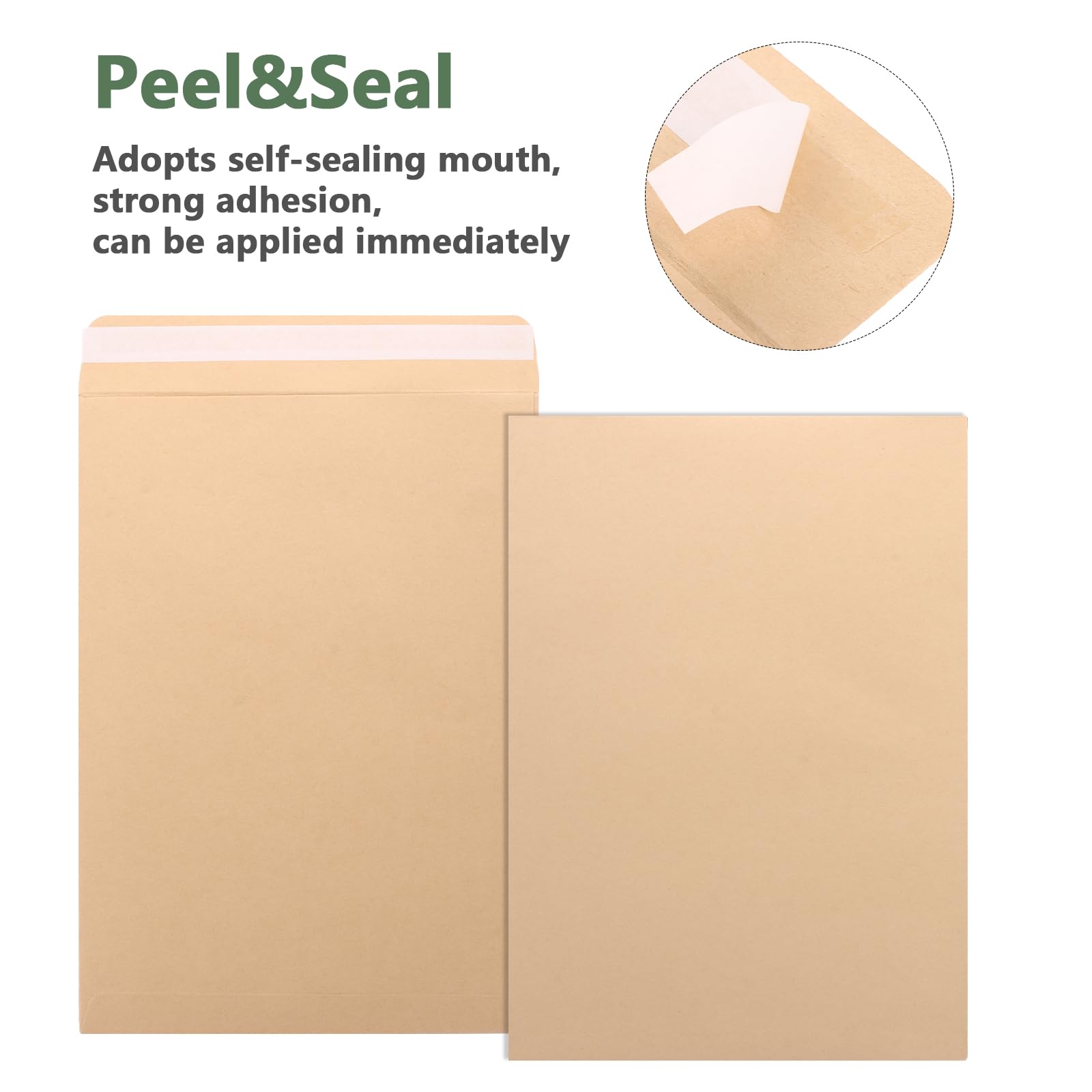 GBACHOOSE 100 Pcs A4 Kraft Envelope, 324229mm Self Seal Pocket Envelopes, 120 GSM Peel & Seal Wallet Envelopes, Brown Letter Envelope for Mailing, Posting Shipping Storing Documents - Image 4