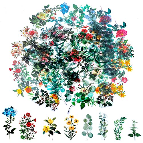 Image of 80 Pieces Natural Vintage Flower Stickers for Scrapbooking, Self-Adhesive Scrapbooking Stickers Supplies Journal for Adult Card Making Letters DIY (Style D)