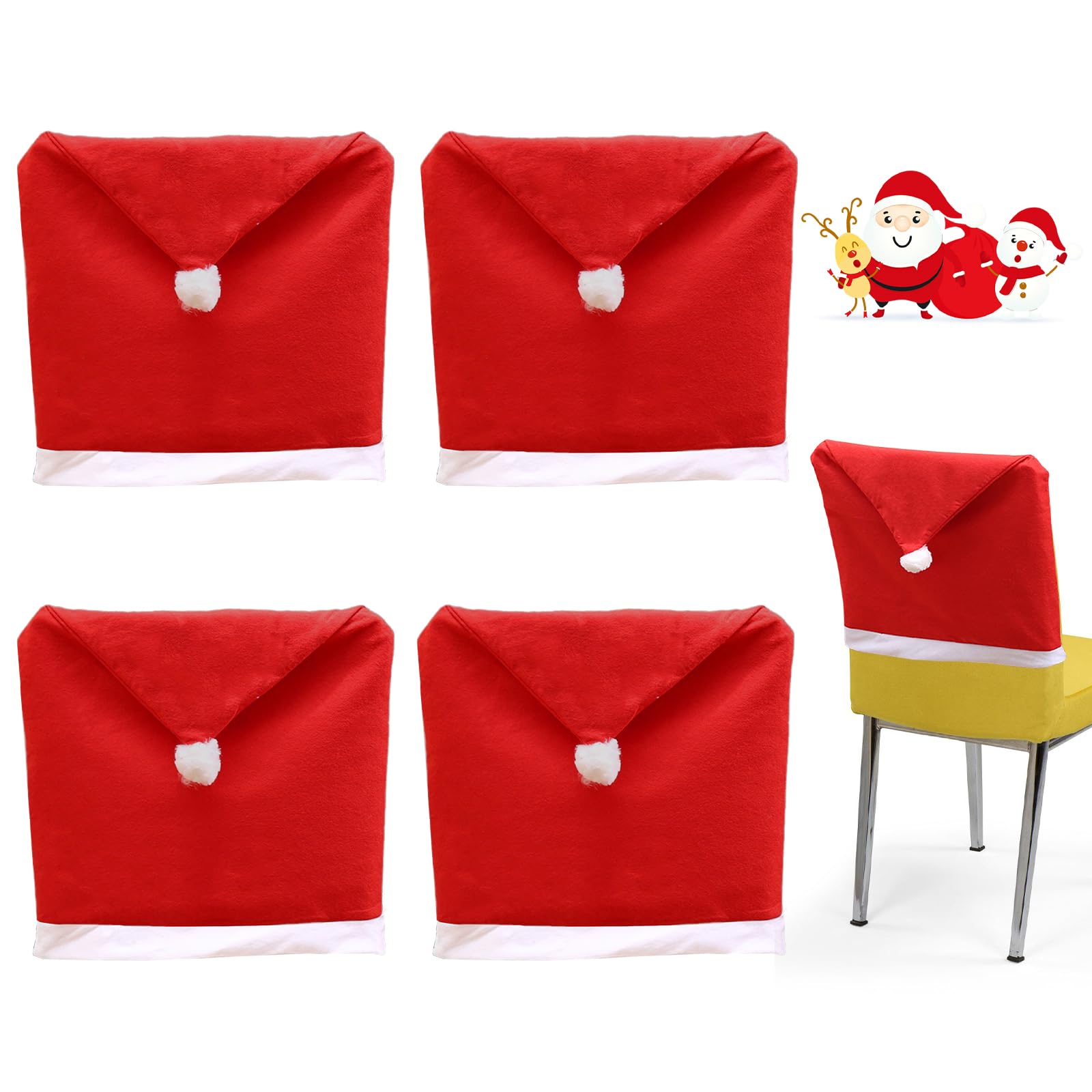 yisight 4 Piezas Fundas para Sillas Navideñas, Cubierta de la Silla de Comedor Navidad, Funda Trasera de Silla con Temática Navideña, para Decoración de Mesa de Navidad(50cm x 65cm)