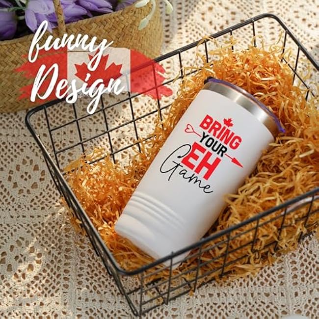 Onebttl Canadian Gifts for Women, Men, Candian, Canada Gifts, Bring Your Eh Game, 20oz Stainless Steel Tumbler, White
