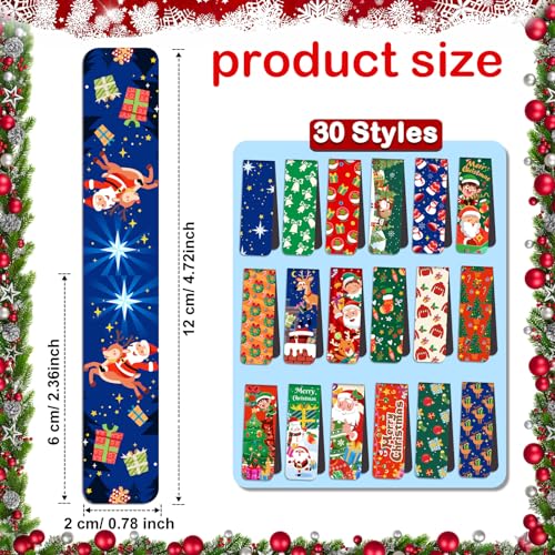 MWOOT 30 Pieces Xmas Magnetic Bookmarks, Christmas Magnet Book Markers with Star Wreath Design - Image 3