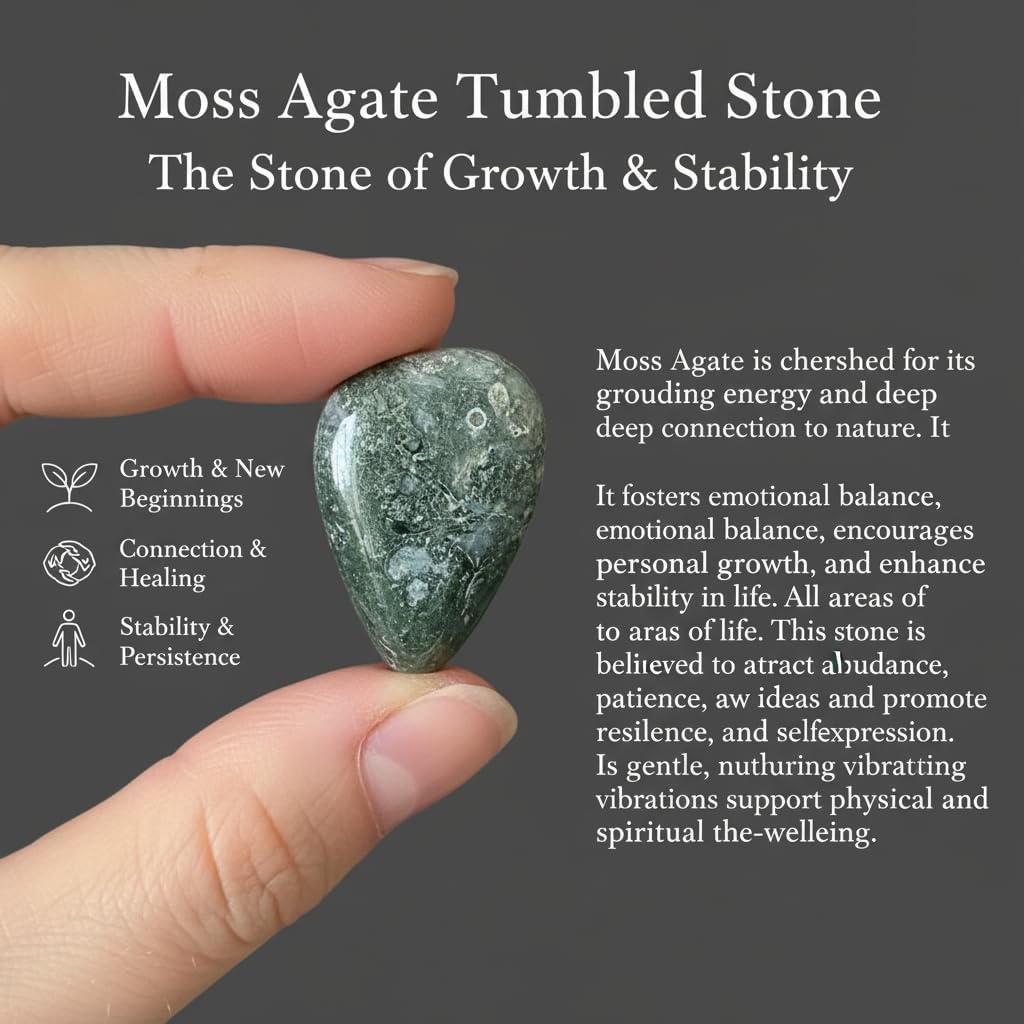 Moss Agate Tumbled Stone – Natural Green Crystal Gemstone for Positivity, Growth & Balance – Pocket Stone for Meditation, Reiki, Chakra, Yoga & Spiritual Décor - Image 2