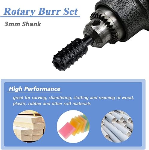 Miniatura 6 de Mesee Juego de 10 escobilla rotativa, mango redondo de 0.18 pulgadas (1/8 pulgadas), rebabas rotativas de acero al carbono, para tallar, raspa