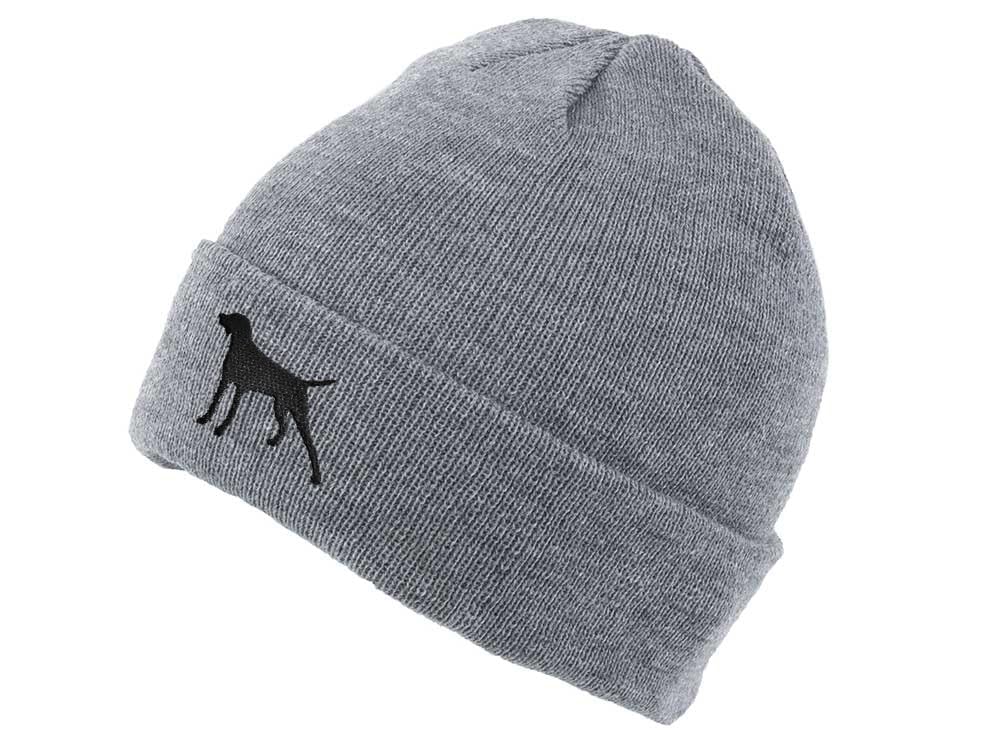 The House Of Dog: German Shorthaired Pointer Owner Gift. Classic Cuffed Unisex Beanie Ski Hat with Embroidered Design. Grey