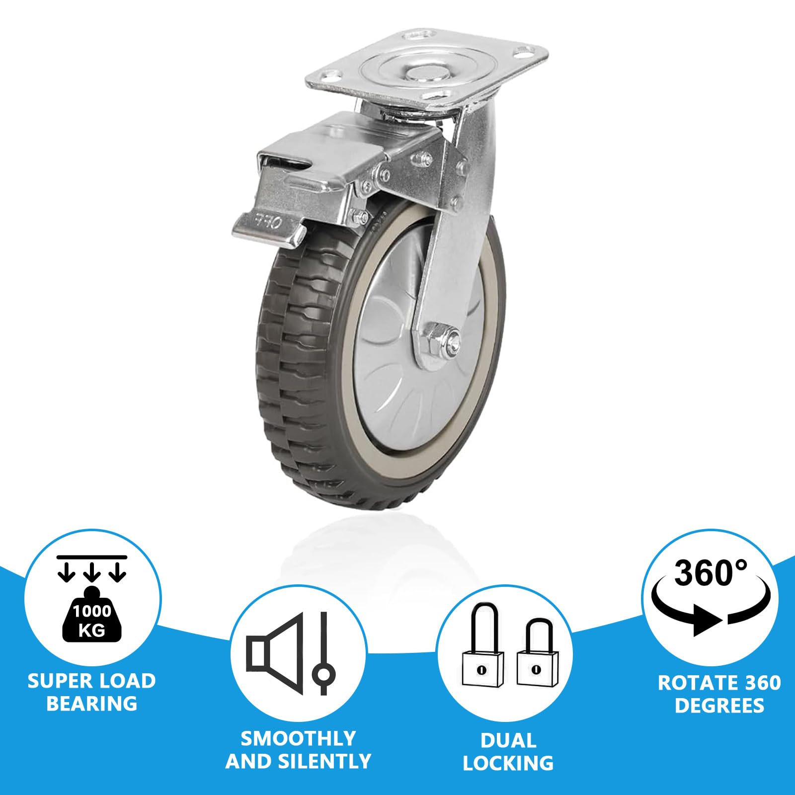 4 Ruote Industriali Da 200 Mm - 2 Fisse + 2 Girevoli Con Freni, Portata 1400 Kg - Foto 5