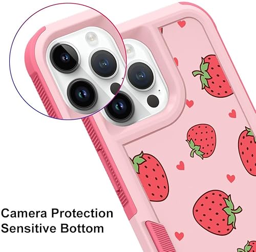 Miniatura 3 de MZELQ Funda compatible con iPhone 15 Pro con bonito diseño de fresas, a prueba de golpes, bonita funda antideslizante compatible con niñas y mujeres