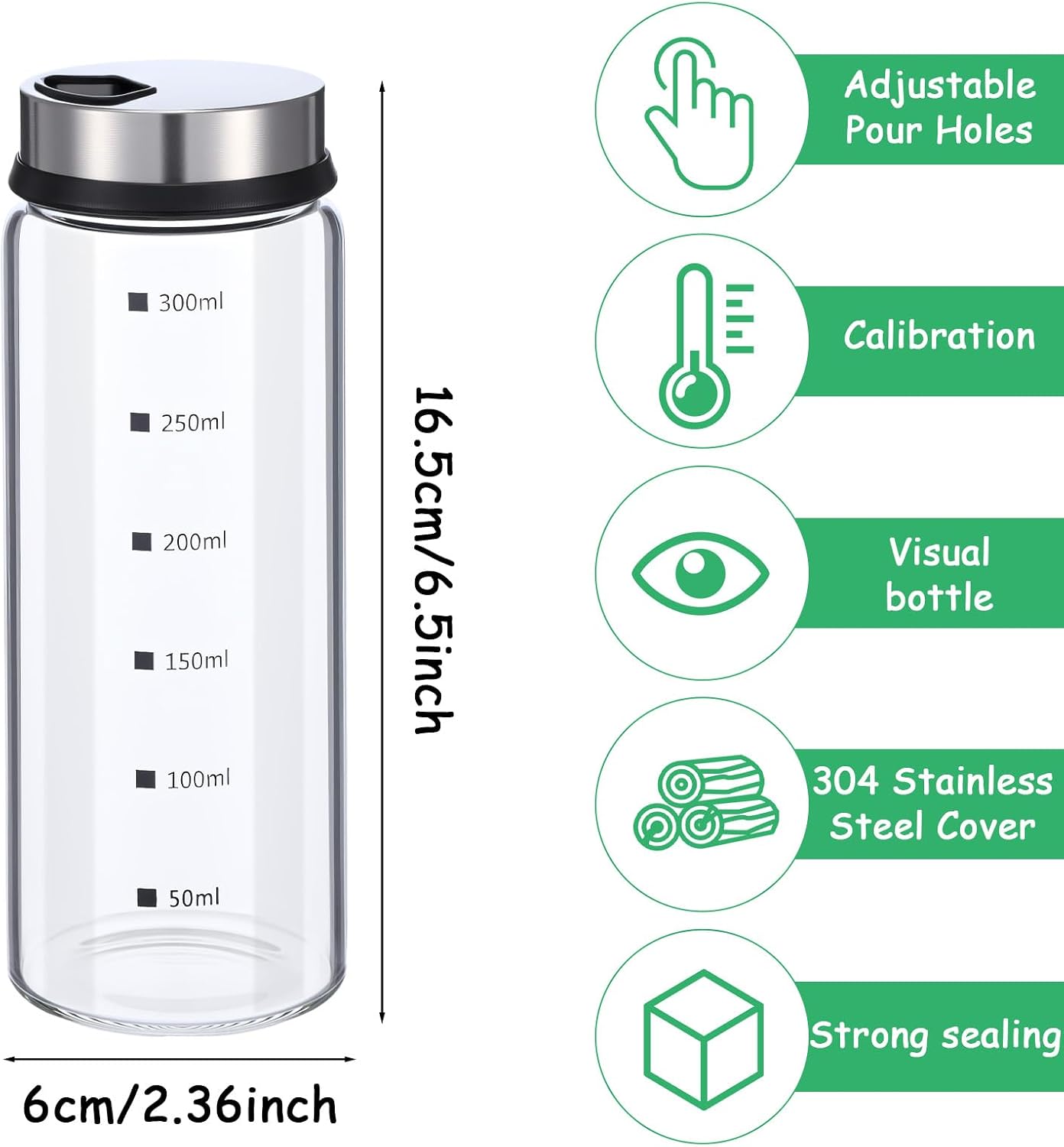 2 Pcs Large Salt & Pepper Shakers, Glass Salt & Pepper Shakers with Adjustable Pour Holes, Salt & Pepper Dispensers with Stainless Steel Removable Lids, Salt Spice Shakers for Kitchen Restaurant