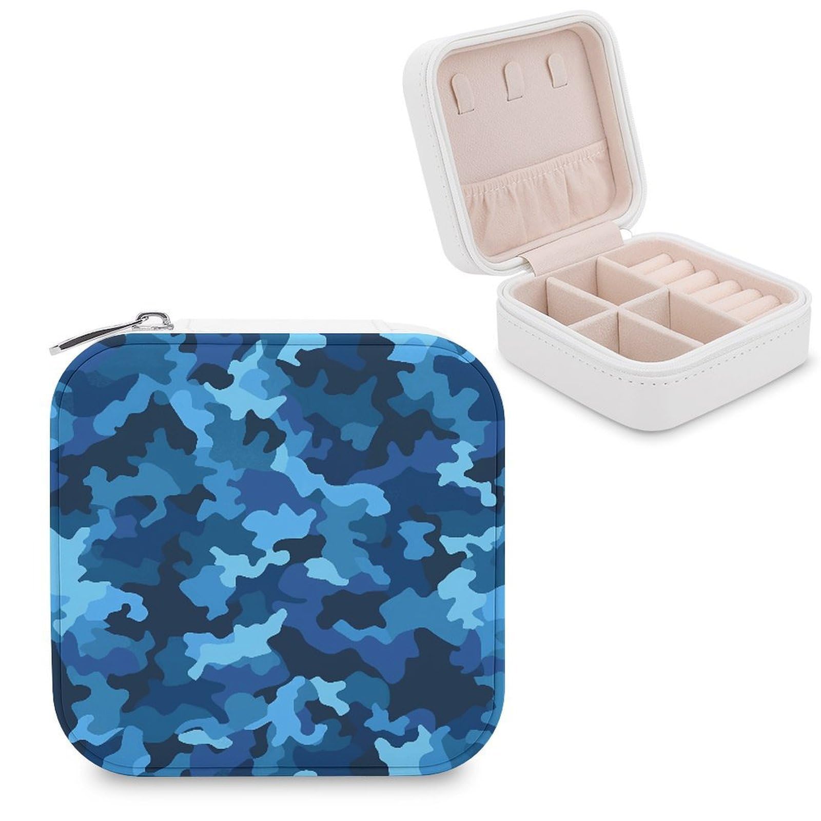 VstaDank Blue Camo Jewelry Box for Women Custom Travel Jewelry Case Personalized Travel Jewelry Boxes Small Portable Jewelry Organizer Box for Rings Necklaces Bracelets Earring