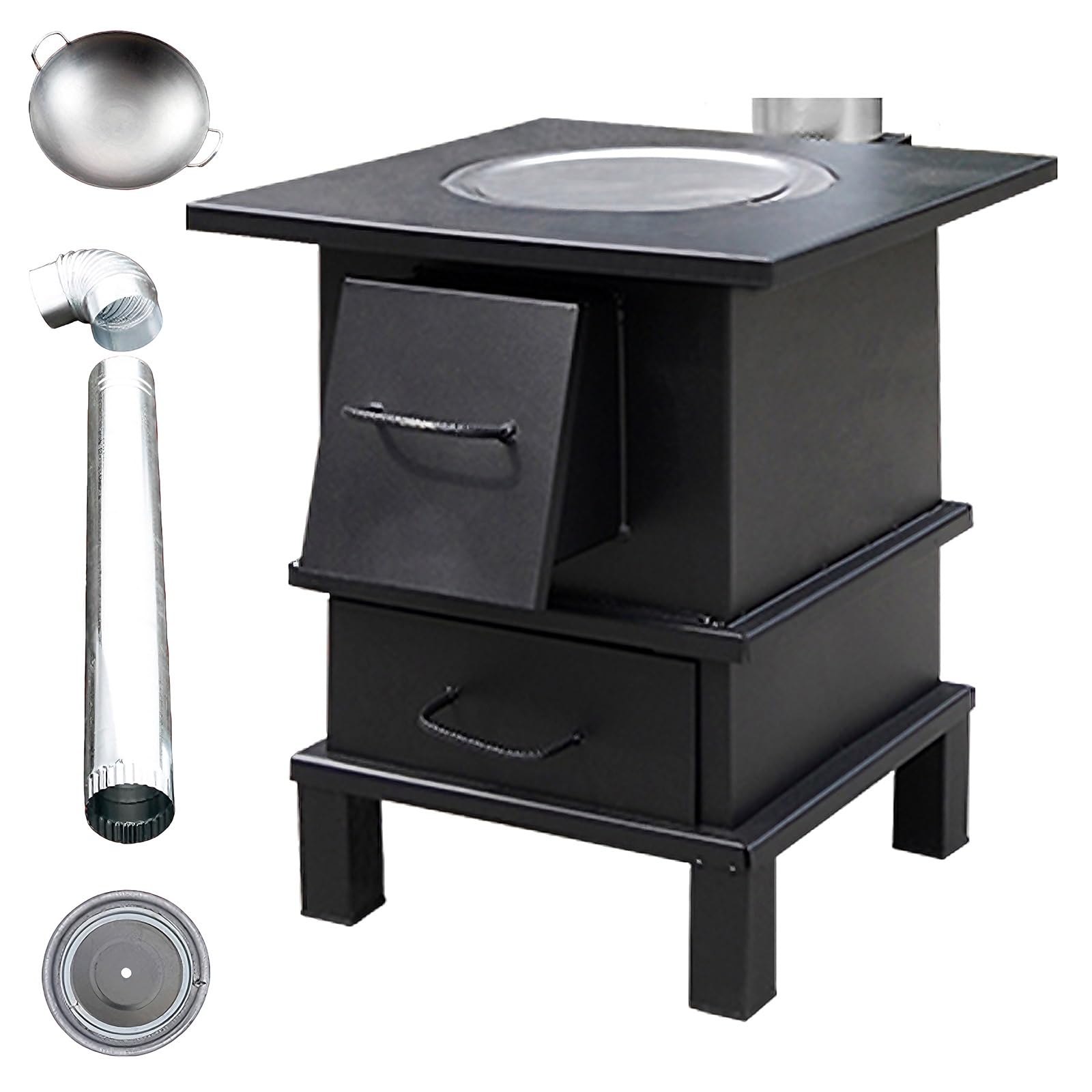 Stufa a Legna Portatile per 1-4 Persone Stufe a Legna da Interno con Canna Fumaria da 97cm Lamiera in Acciaio Spesso Cucine da Campeggio per uso Interno ed Esterno