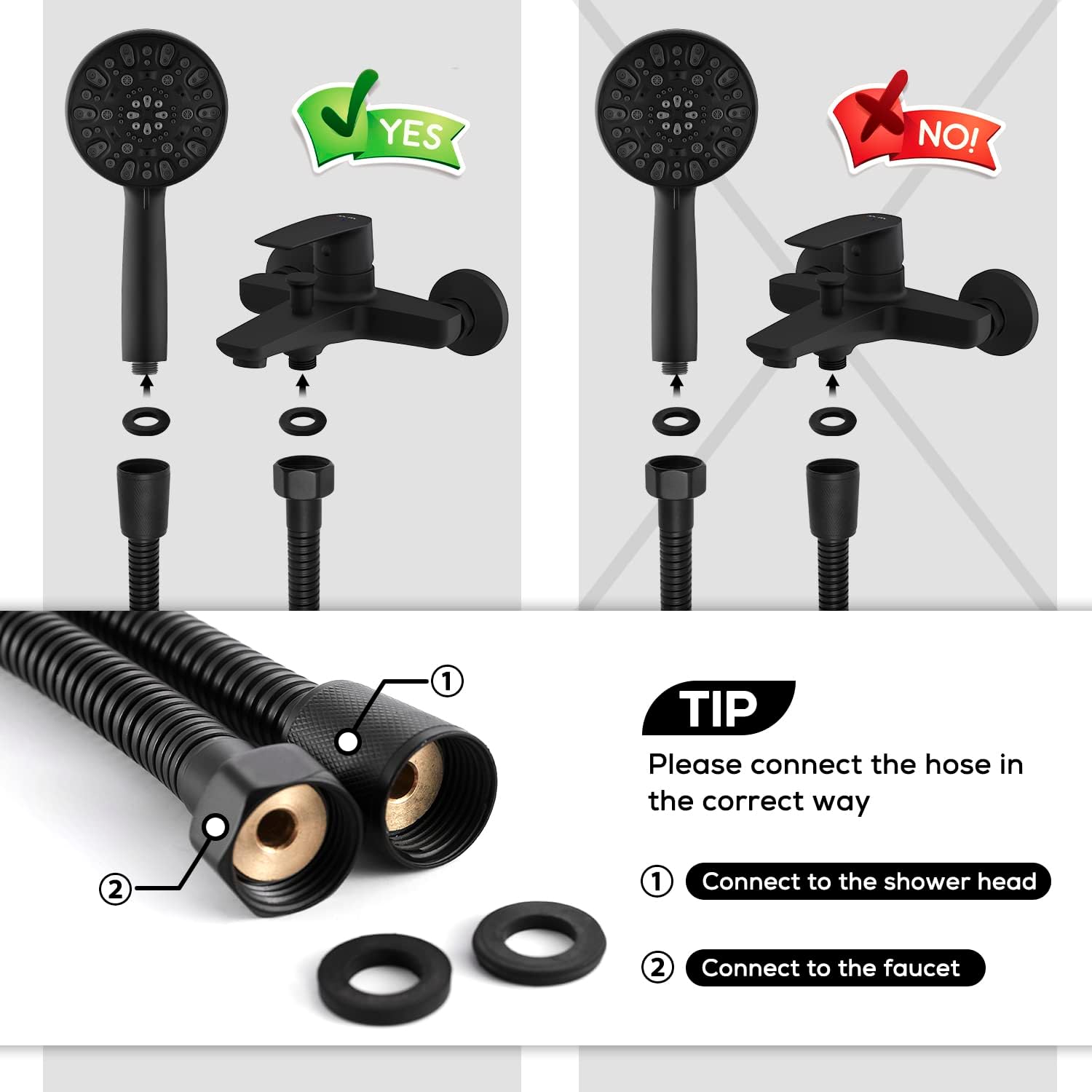 Shower Hose, 79 inches Extra Long Stainless Steel Matte Black Handheld Shower Head Hose with Brass G1/2 Universal Insert & Nut Flexible and Durable Shower Hose Extension Replacement
