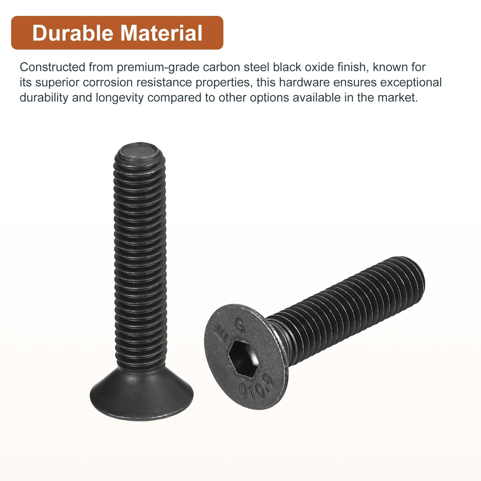 DTGN M8-1.25x40mm Flat Head Socket Cap Screws, 10 Pack Hex Socket Flat Head Screws Carbon Steel Black Oxide, Full Thread - Image 3