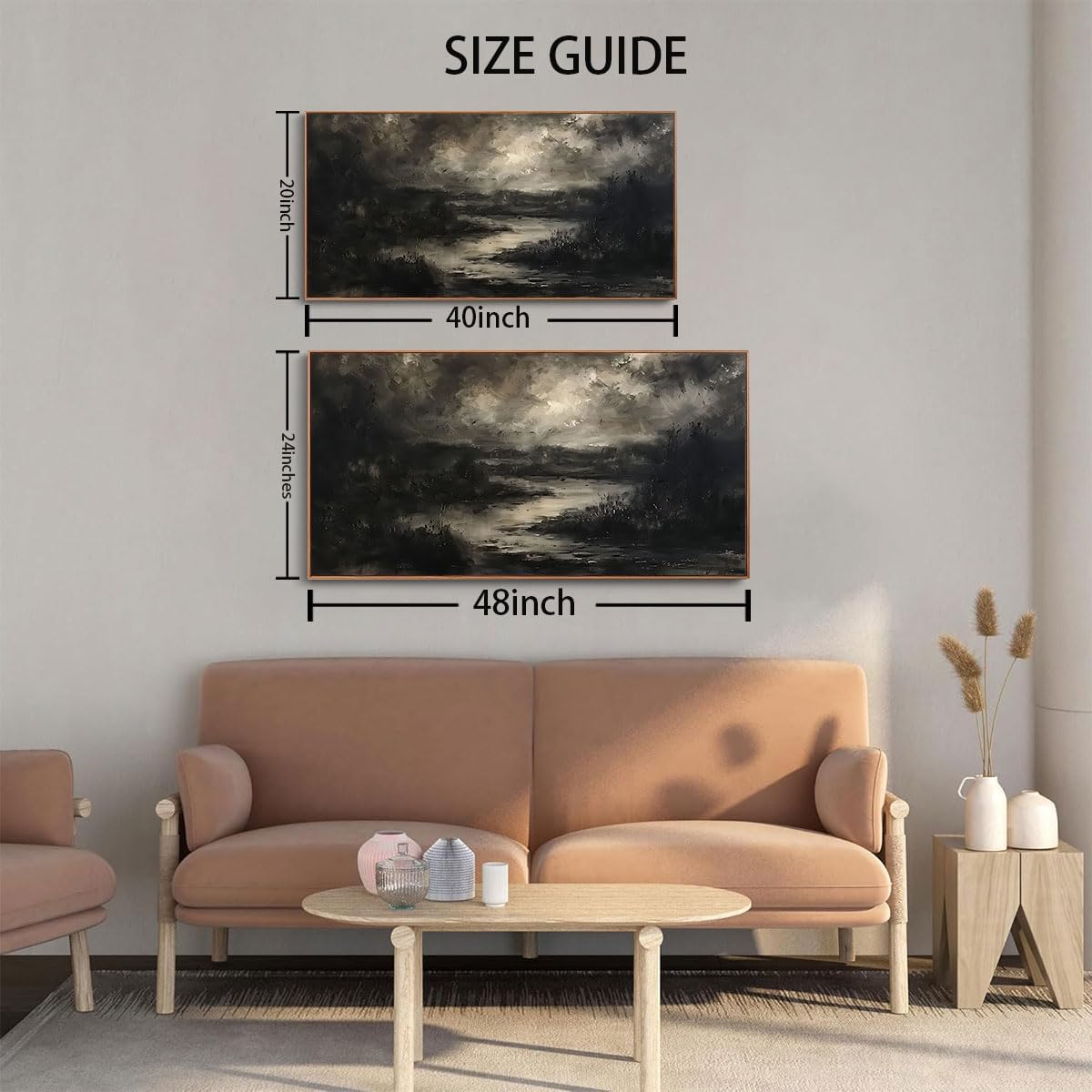 ILLBDR Framed Large Wall Art Moody Wall Decor Dark academia Wall Art Nature Landscape Painting Print Rustic Farmhouse Picture for Living Room Bedroom Office 24"x48"