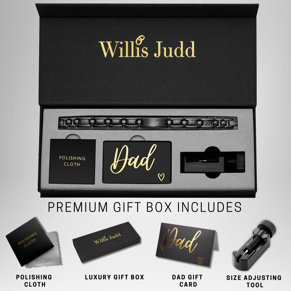 Willis Judd Mens DAD Titanium Bracelet Engraved Love You Dad Carbon Fiber Adjusting Tool & Gift Box Included - Image 2
