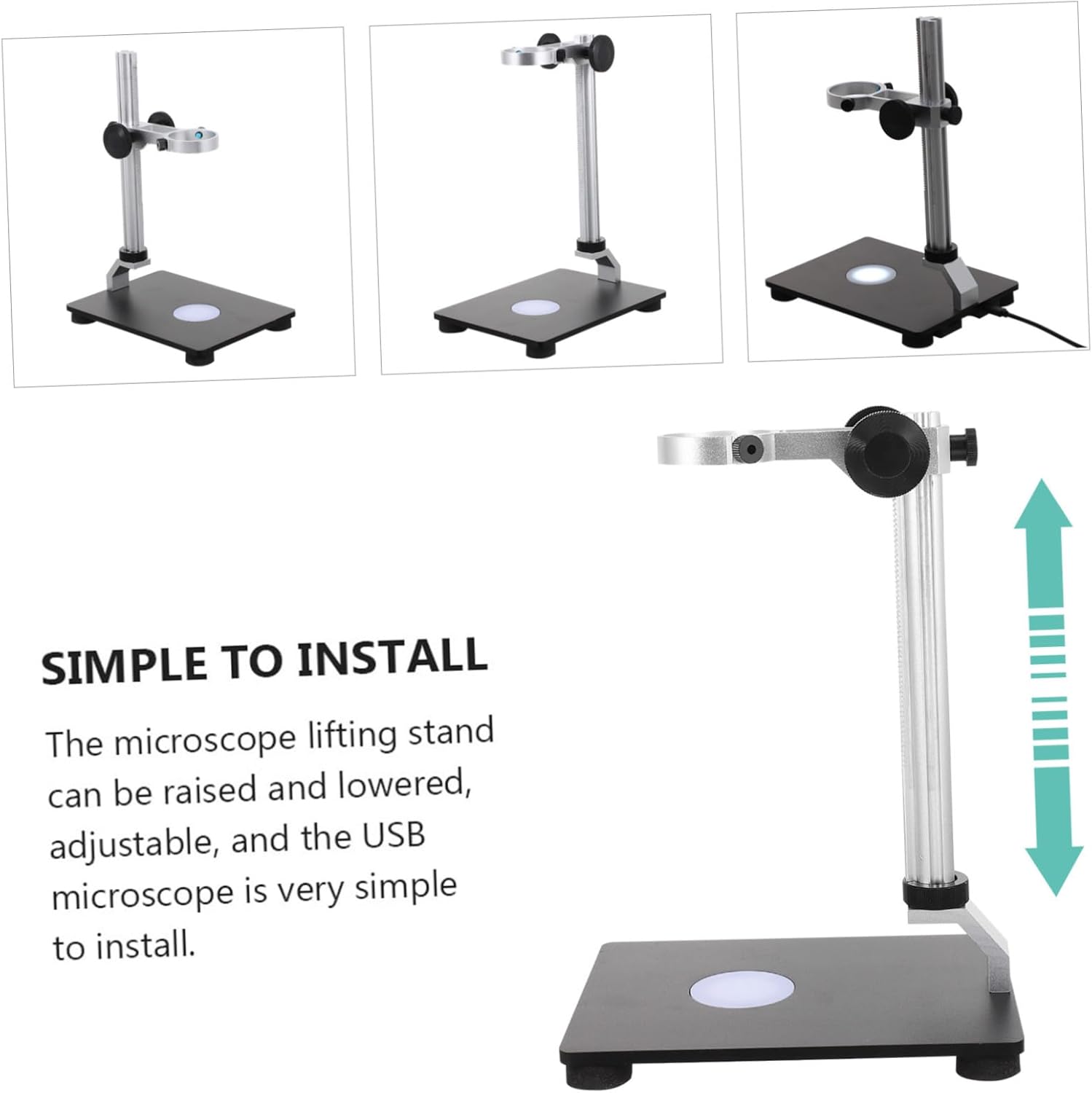 TEHAUX 1Pc Adjustable Microscope Stand with Light Source Lifting Support Rack for Easy Installation Stable Microscope Bracket for Lab Use Industrial Camera Holder with Inner