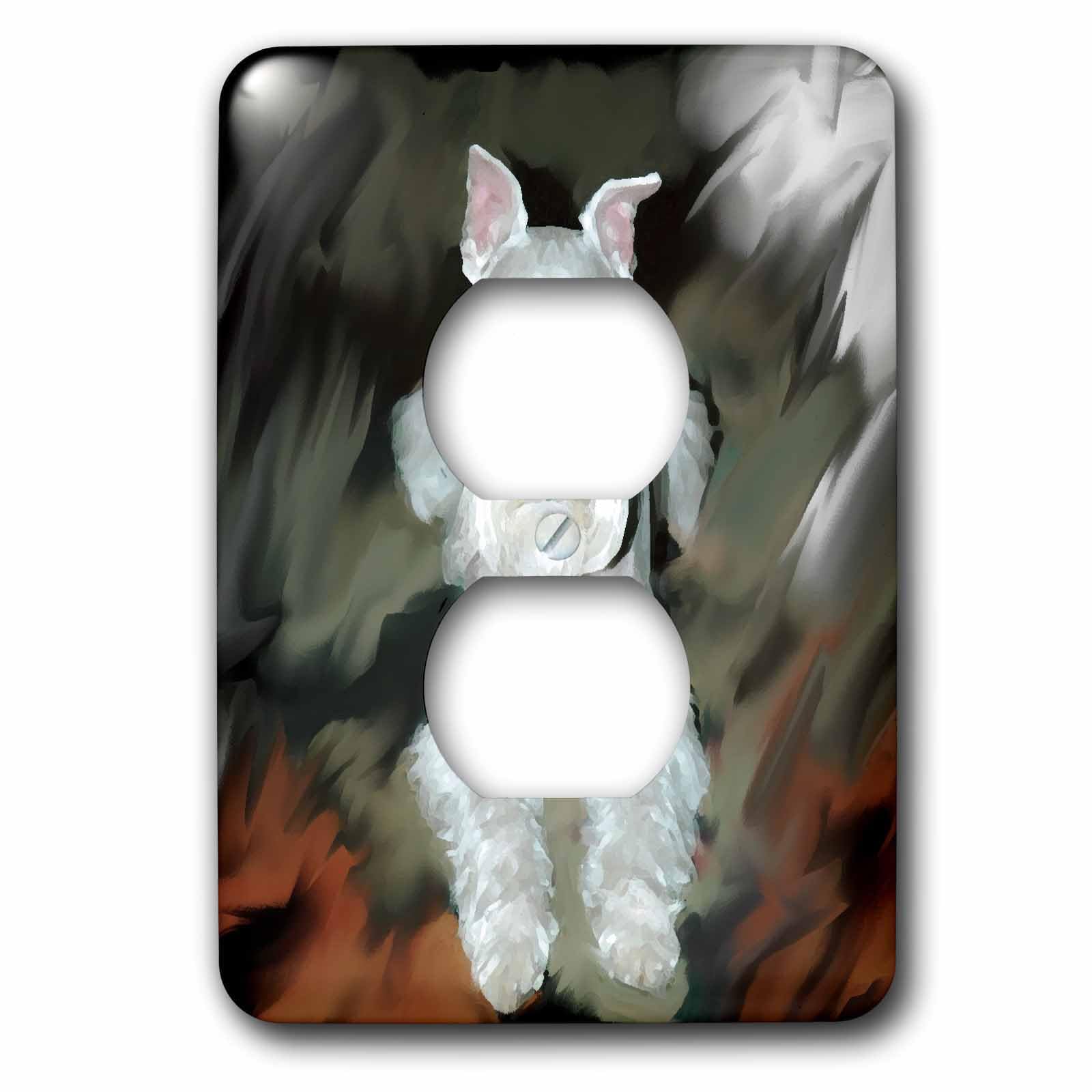 Schnauzer plaque de prise double decor de maison blanc lsp_4827_6