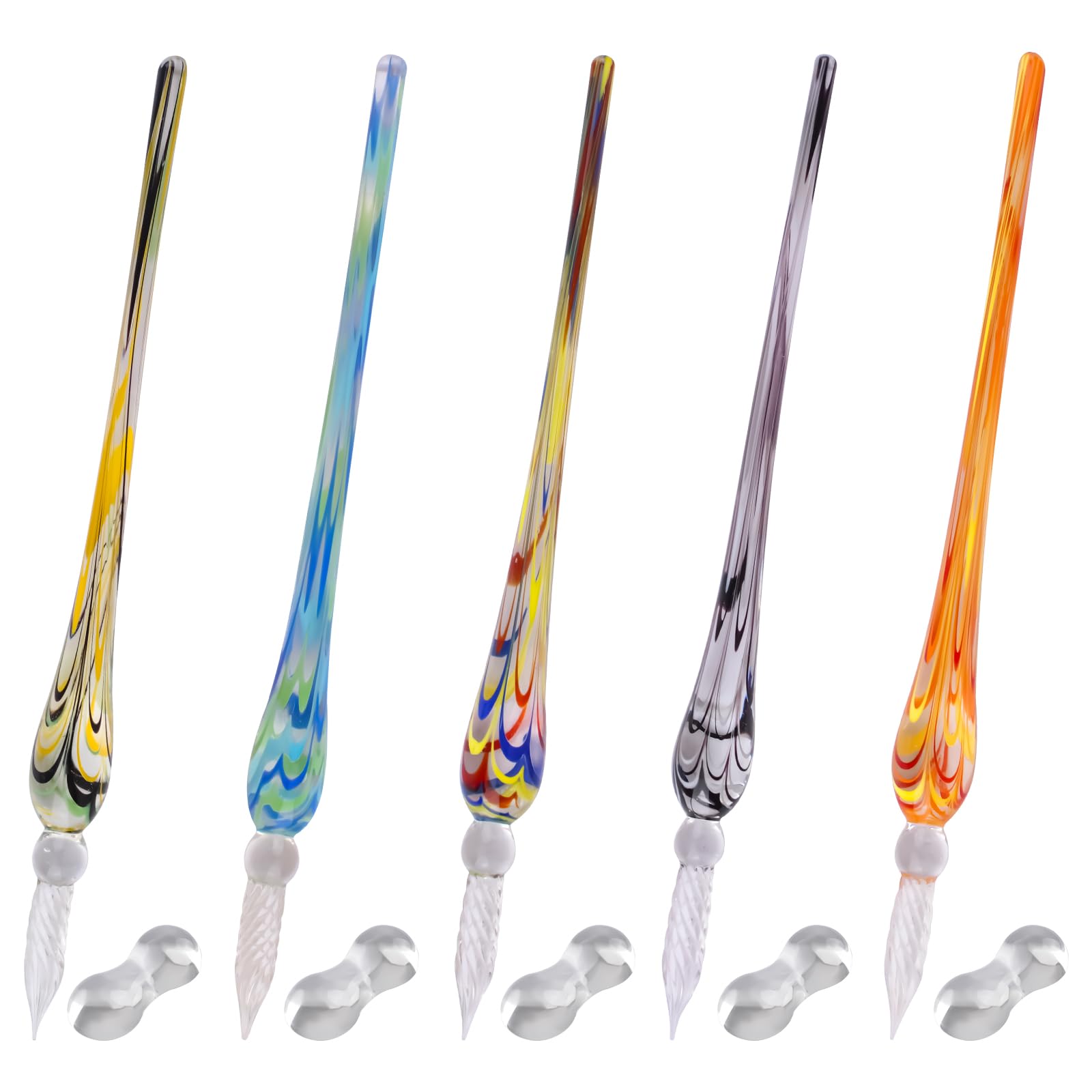 WANDIC 5 penne stilografiche in vetro di cristallo con portapenna, penna calligrafia borosilicato per scrivere, disegnare, firme, calligrafia, regali