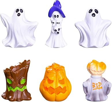 Miniature Halloween Pumpkin Ghost 6-Piece Set - Halloween Decoration, Resin, Cute and Soothing Figurine, Tabletop Mini Figurine, Gift, Craft Decoration, Bonsai, Garden, Micro Landscape