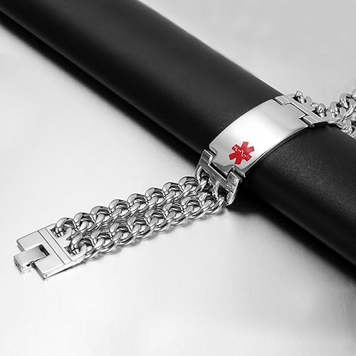 Miniatura 6 de Lam Hub Fong Pulseras de identificación de alerta médica de emergencia de grabado gratuito de 8.5 pulgadas para hombres, pulseras de alerta médica