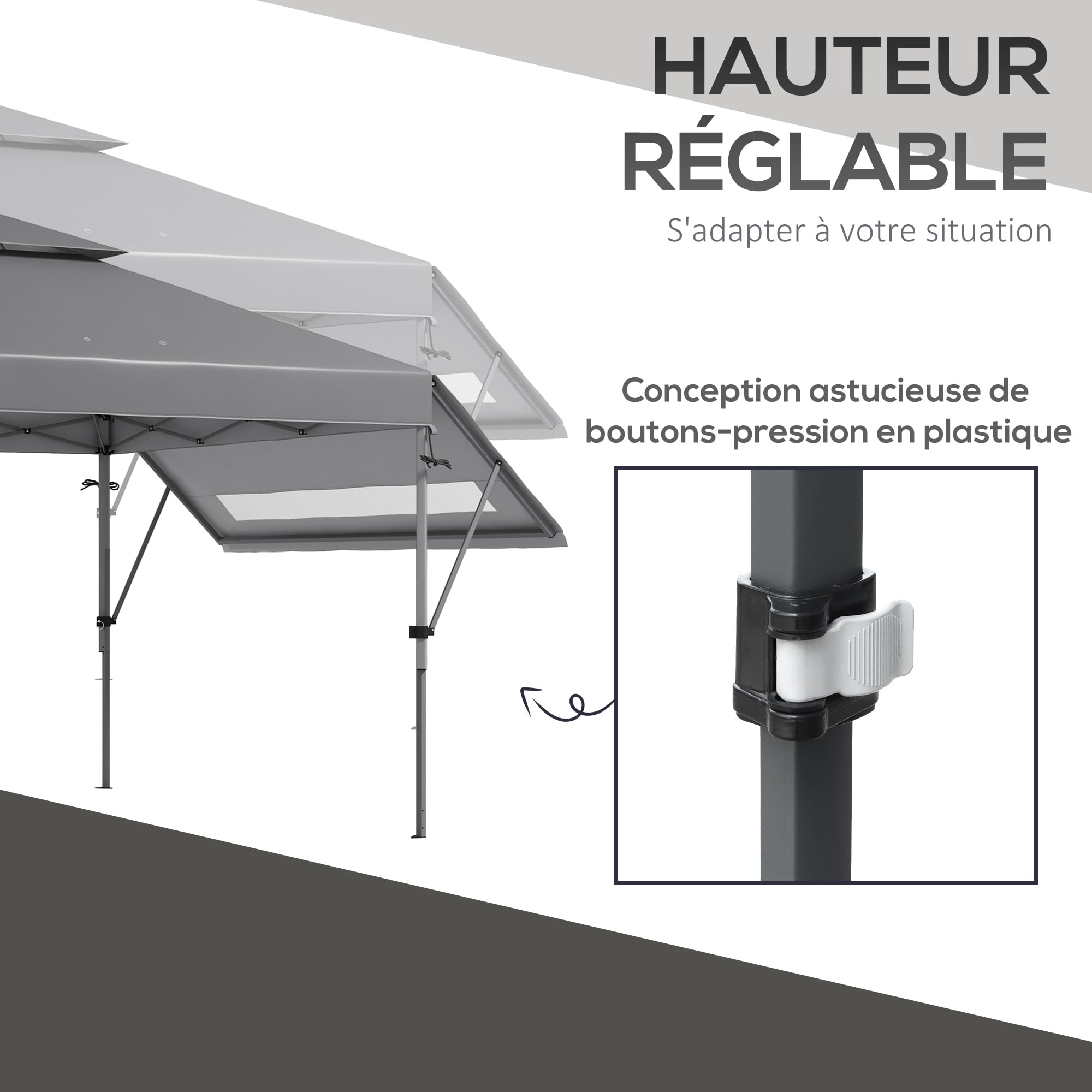 Outsunny Tonnelle Pop-up Jardin Barnum Pliant 5 x 3 m, Tissu Oxford avec 2 parois réglables, Facile à Monter, Sac à Transport à roulettes Inclus Gris