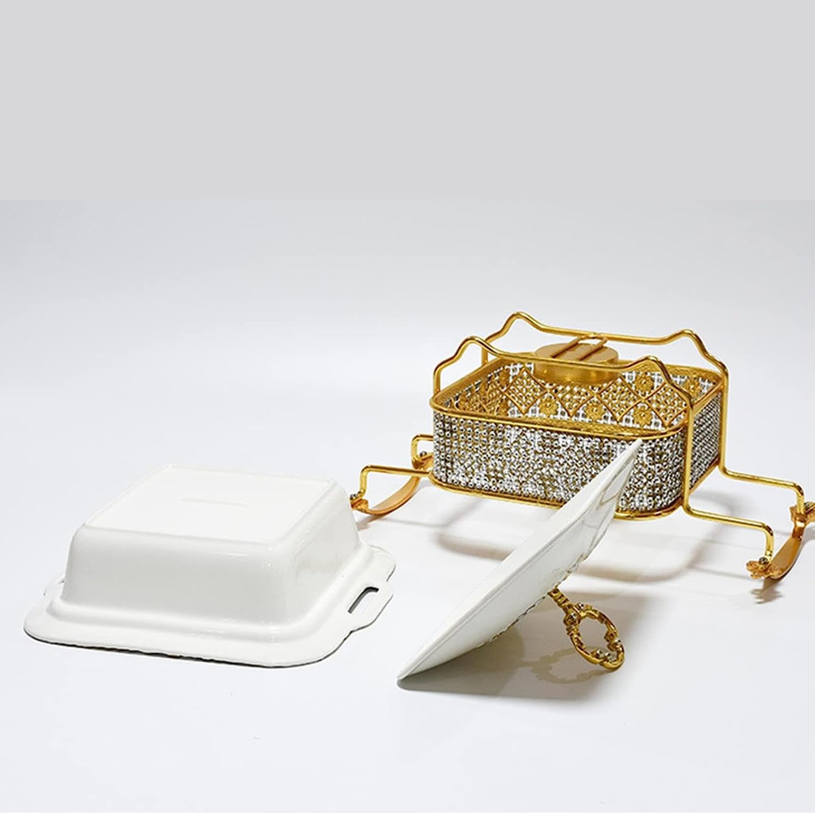 Servidor y Calentador de bufé para Catering - Juego de bufé con Placa calefactora de Acero Inoxidable, Calentador de Alimentos para Eventos con Tapa de Cristal y empotrable (Diamante Blanco,