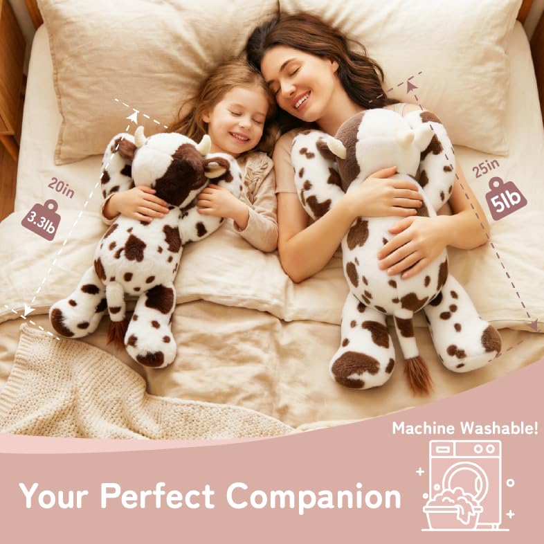 Image of Niuniu Daddy 5 lbs 25 inch Weighted Cow Stuffed Animals for Kids & Adults, Soft Sensory Comfort Plush Toy for Sleeping, Cute Lying Lap Pad Pillow for Huggable Gift