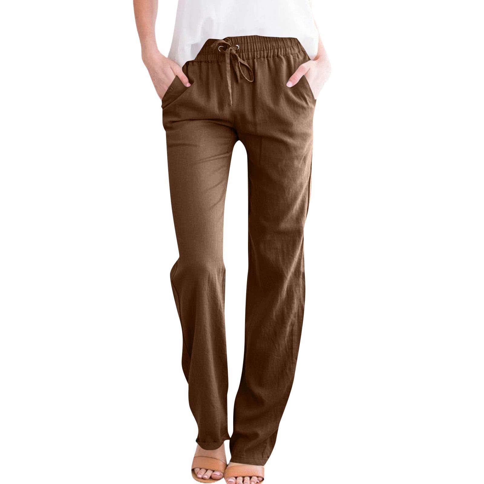 MKLUNJOP Linen Pants Women 2025 Summer Drawstring Pants Casual Loose Wide Leg Lounge Pants for Beach Travel Vacation