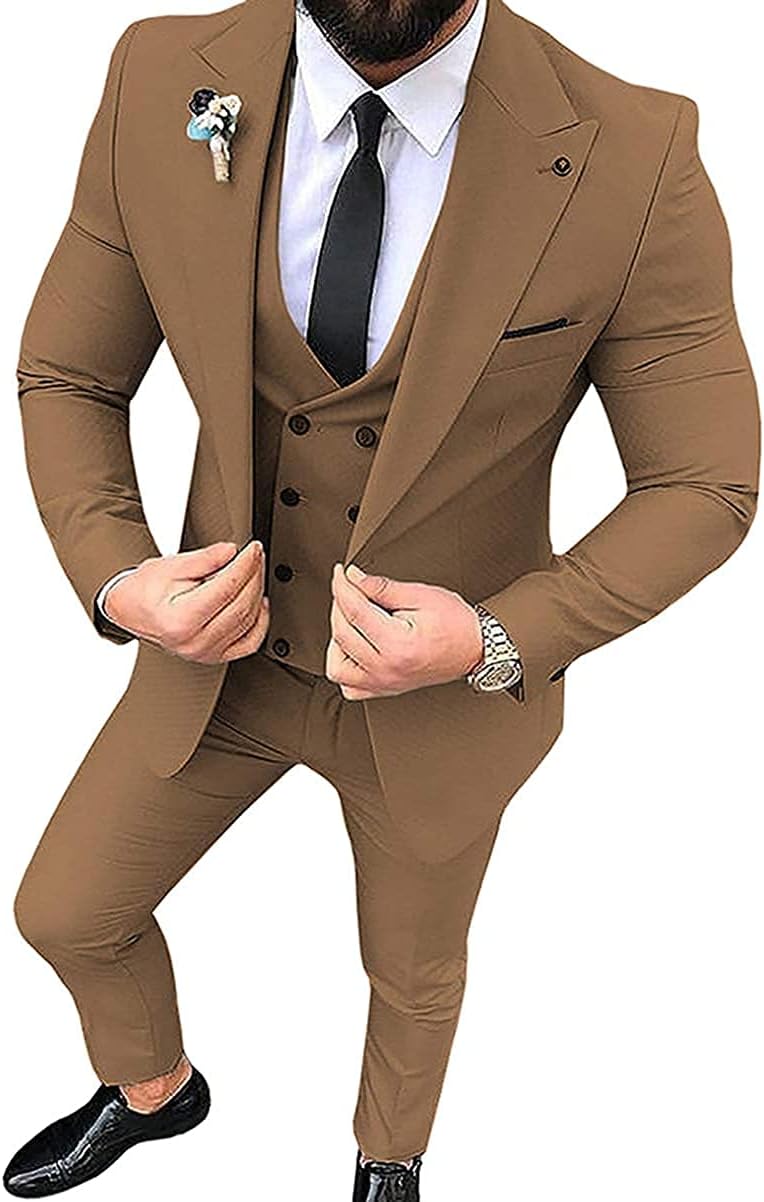 Men's Slim Fit 3 Piece Suit One Button Blazer Tux Vest & Trousers Formal Wedding Prom Suits