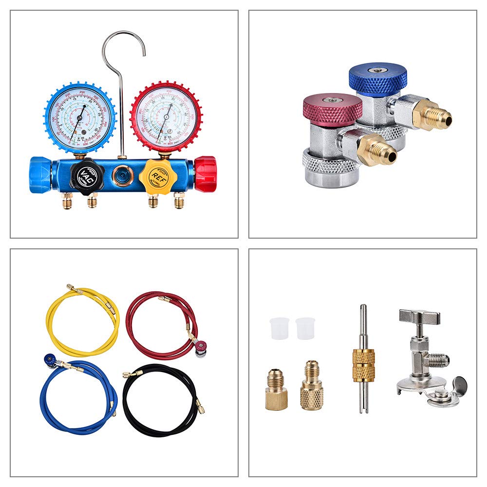 LEIMO KPARTS AC Diagnostic Manifold Gauge Set For Freon Charging, Fits R410A R22 R404 Refrigerants, 1/4" Thread Hose Set 60" With 2 Quick - View #8