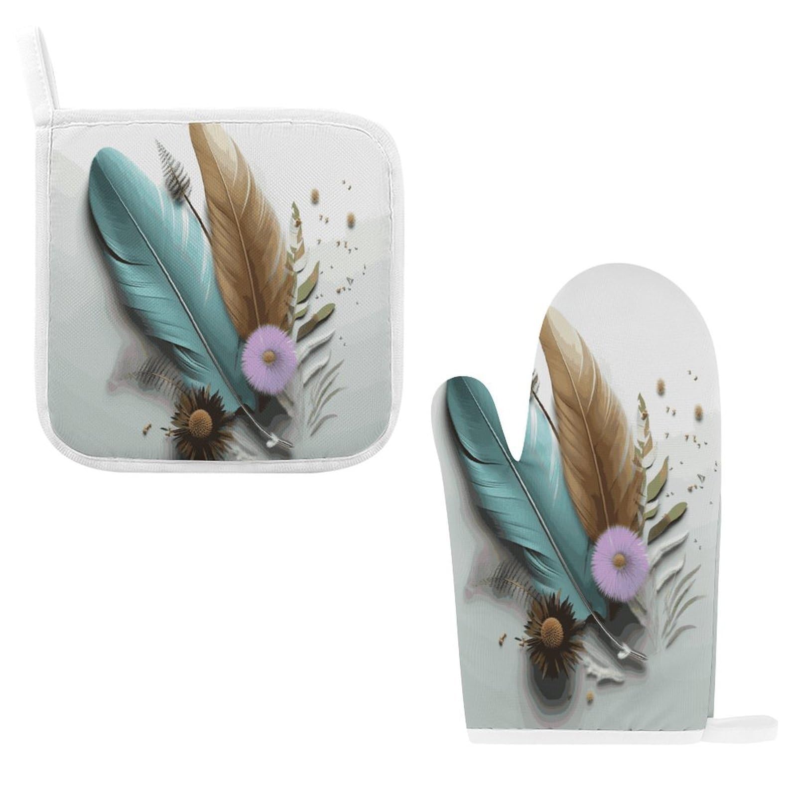 Fodpand Style Feather Flower Oven Mitts And Pot Holders Sets