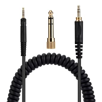 ATH-M40X M50X M70X Replacement Audio Cable, Compatible with Audio Technica Headphones, 3.5mm (6.35mm) to 2.5mm Male Stereo Jack Cord, coiled cable, 4.6 Ft (1.4 meters), Black