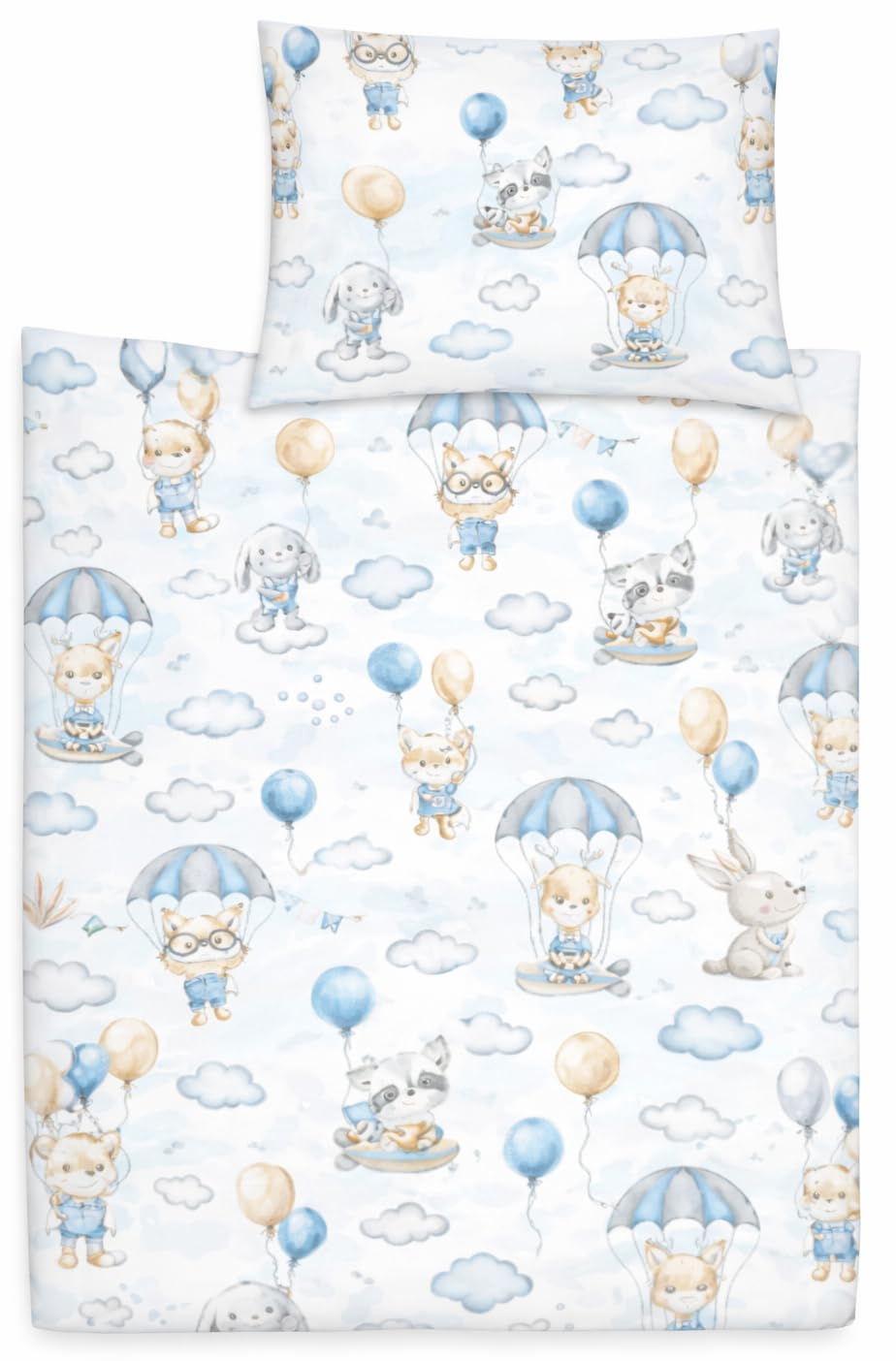 Baby Cot Bedding Set 120x90cm – 2pc Organic 100% Cotton Duvet Cover & Pillowcase for Cot Bed, Toddler, Breathable (Walk in the Clouds)