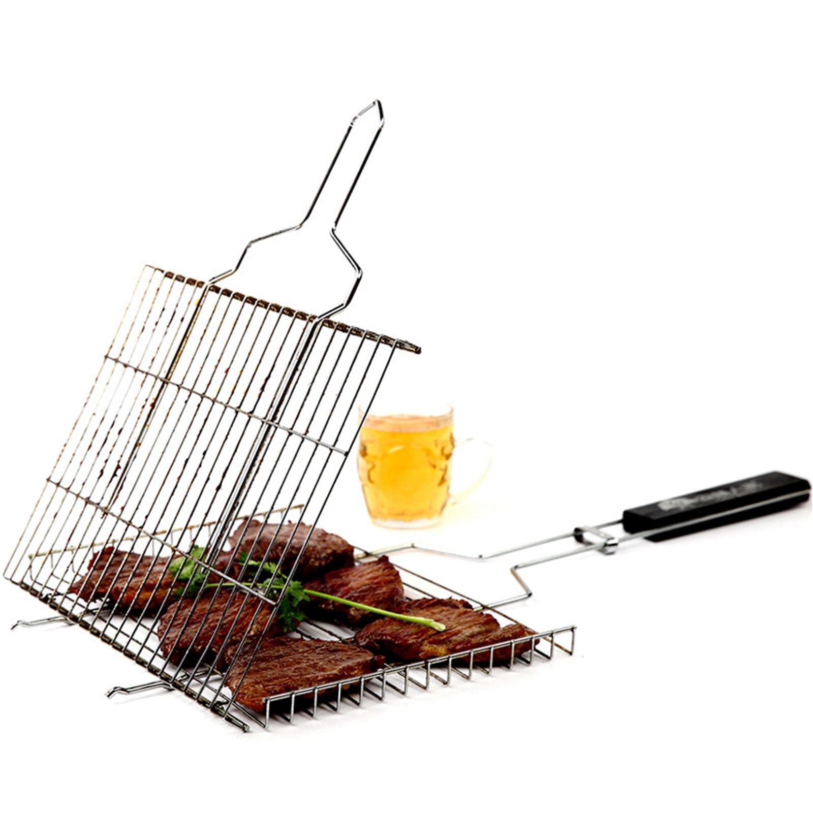 per Griglia Pesce Cestino Barbecue Rete Pieghevole Clip in Acciaio Inox Manico Antiscottatura Adatto per Picnic attività Estive