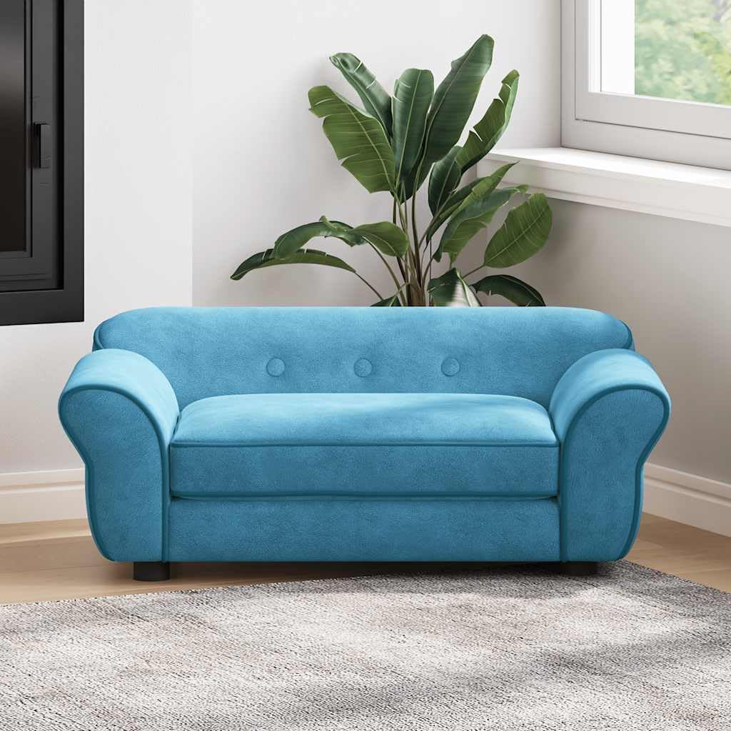 vidaXL Small Dog Sofa/Cat Couch in Turquoise Plush with Anti-Slip Wooden Frame and Washable Cushion Cover for Poodle, Shih Tzu, and More