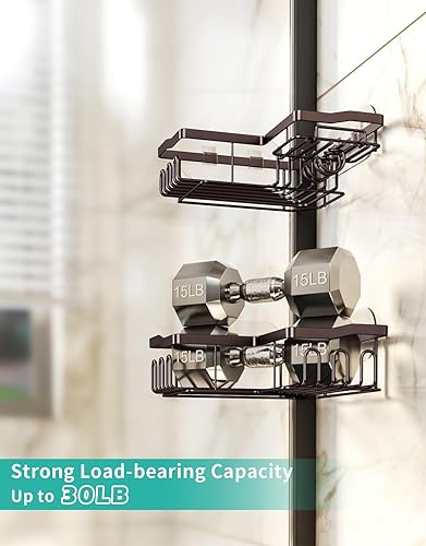 Miniatura 5 de HapiRm Paquete de 2 organizadores de ducha esquineros con soporte para jabón, organizador de ducha sin perforaciones con 11 ganchos, estante de baño