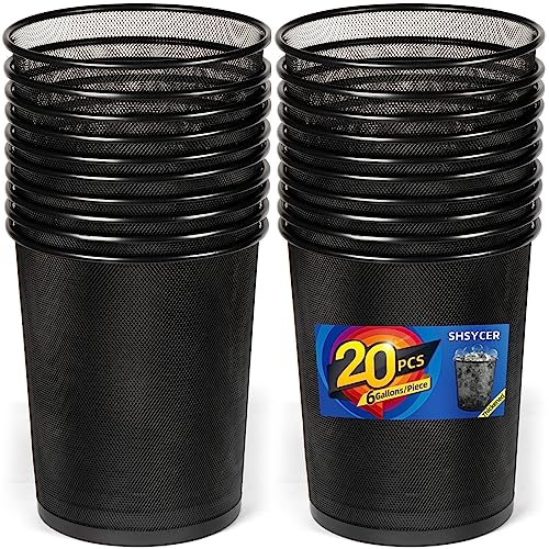 Image of 20 Pack Black Mesh Trash Cans, 6 Gal Mesh Office Trash Can, Round Open Metal Wire Wastebaskets, Waste Basket Trash Can for Near Desk,Recycling Garbage Container Bin for Office,Home,School