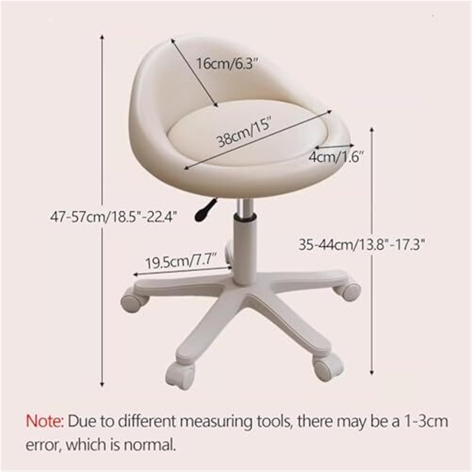 Taburete rodante Ajustable con Respaldo - Comodidad for peluqueros y Trabajos en Altura de mostrador - Ideal for largas Horas Sentado(Beige)