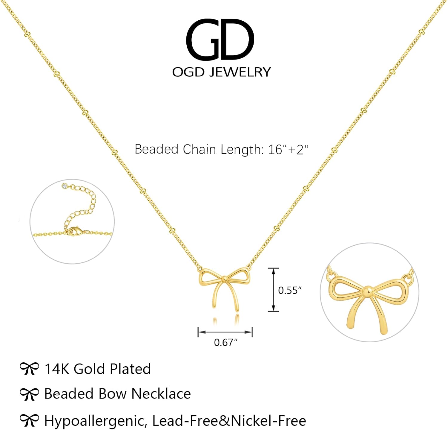 OGD Gold Necklace for Women, Bow Necklace 14K Layered Gold Necklace Dainty Bow Pendant Choker Necklace Trendy Bow Necklace Gold Chain Necklaces for Women Jewelry Gift - Image 6