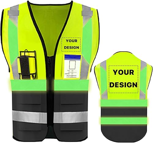 YOWESHOP Chaleco de seguridad de alta visibilidad reflectante con bolsillos y cremallera personalizado su logotipo ropa de trabajo de seguridad