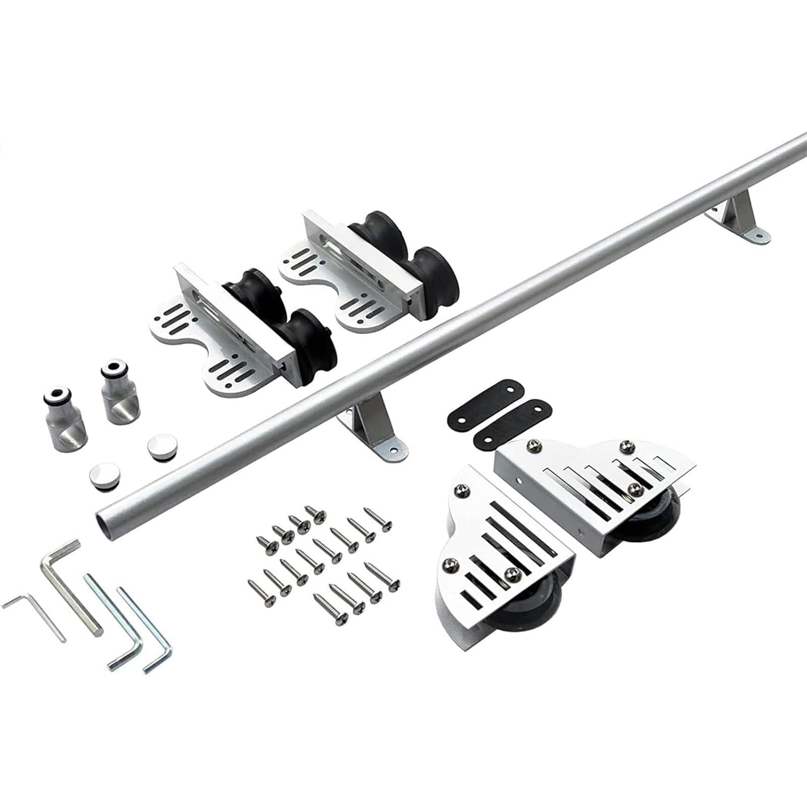 GHFXSCV Sliding Ladder Hardware Kit for Rolling Ladders - 3.3FT to 20FT Silver Round Tube Track System for Loft, Bookshelf, Warehouse, and Wine Cooler