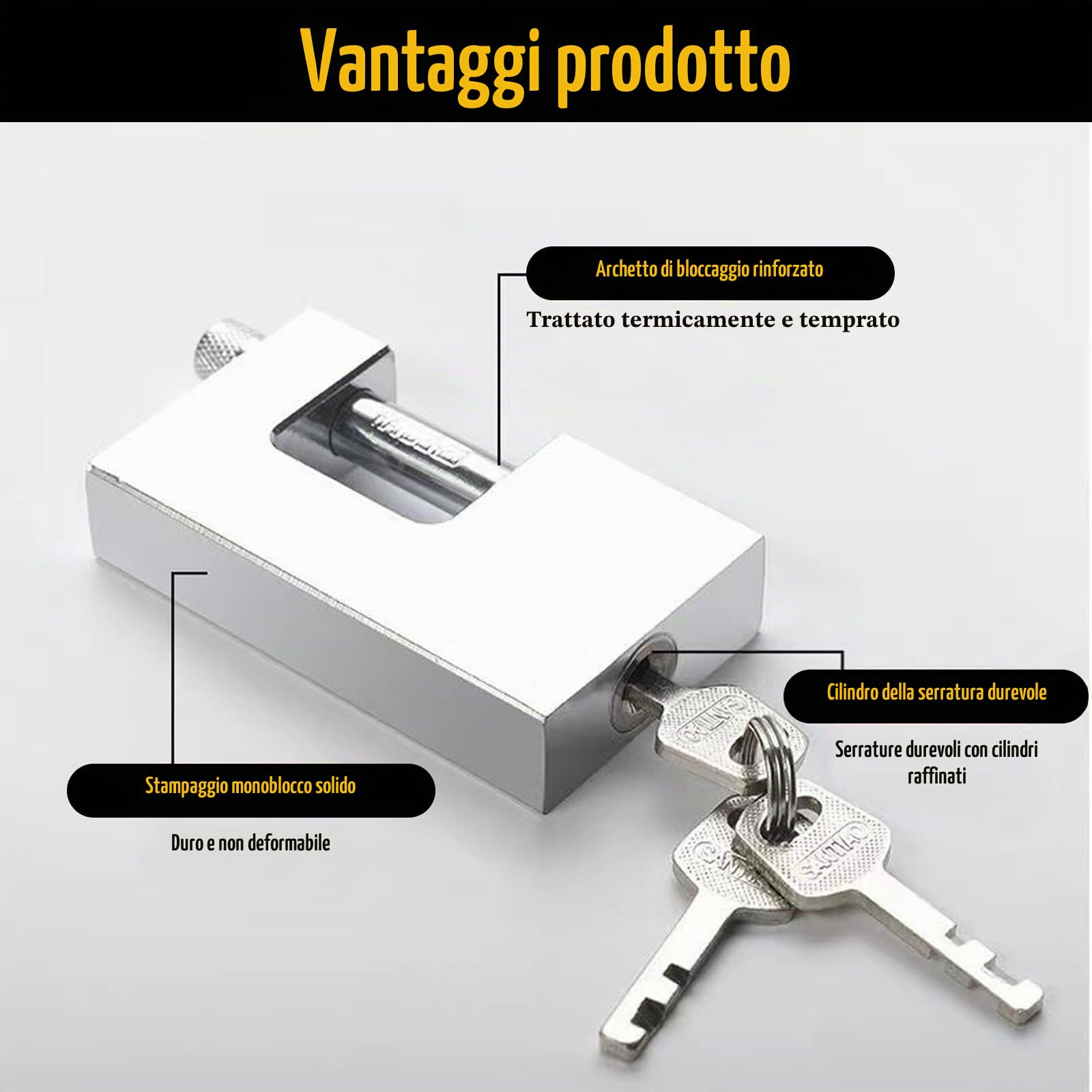 Lucchetti per container ad alta sicurezza per garage, magazzini, serrature per capannoni, esterni, resistenti alle intemperie, con 3 chiavi (argento)