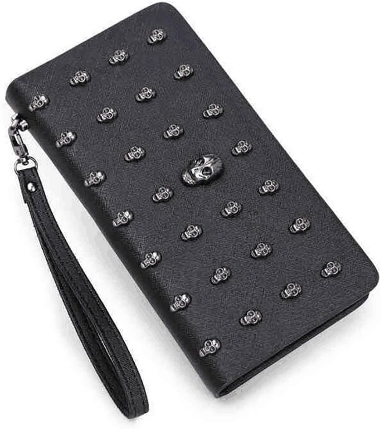 Wallet Women Punk Style PU Long High-end Cross Pattern Wallet Purse Zipper Bag Handbag Skull Plated¡­