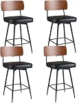 COSTWAY tabourets de bar rembourrés de 27 po, ensemble de 4, chaises de hauteur de comptoir pivotantes à 360° avec dossier en bois et pieds en métal, sièges rembourrés haut avec repose-pieds pour îlot de cuisine (4, Blanc)
