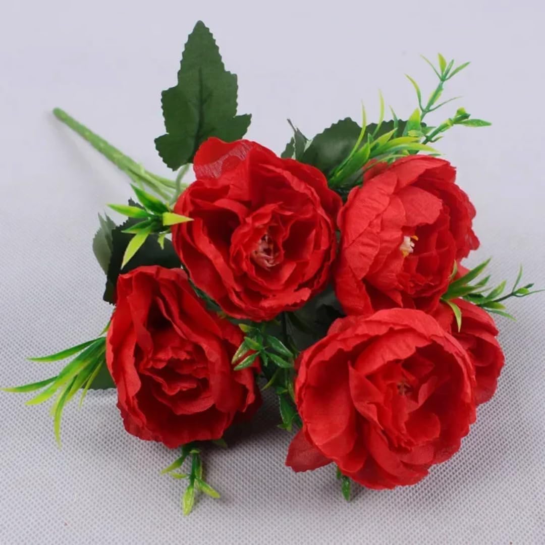 Pivoines artificielles de mariage rouge vif pour centre de table automnal
