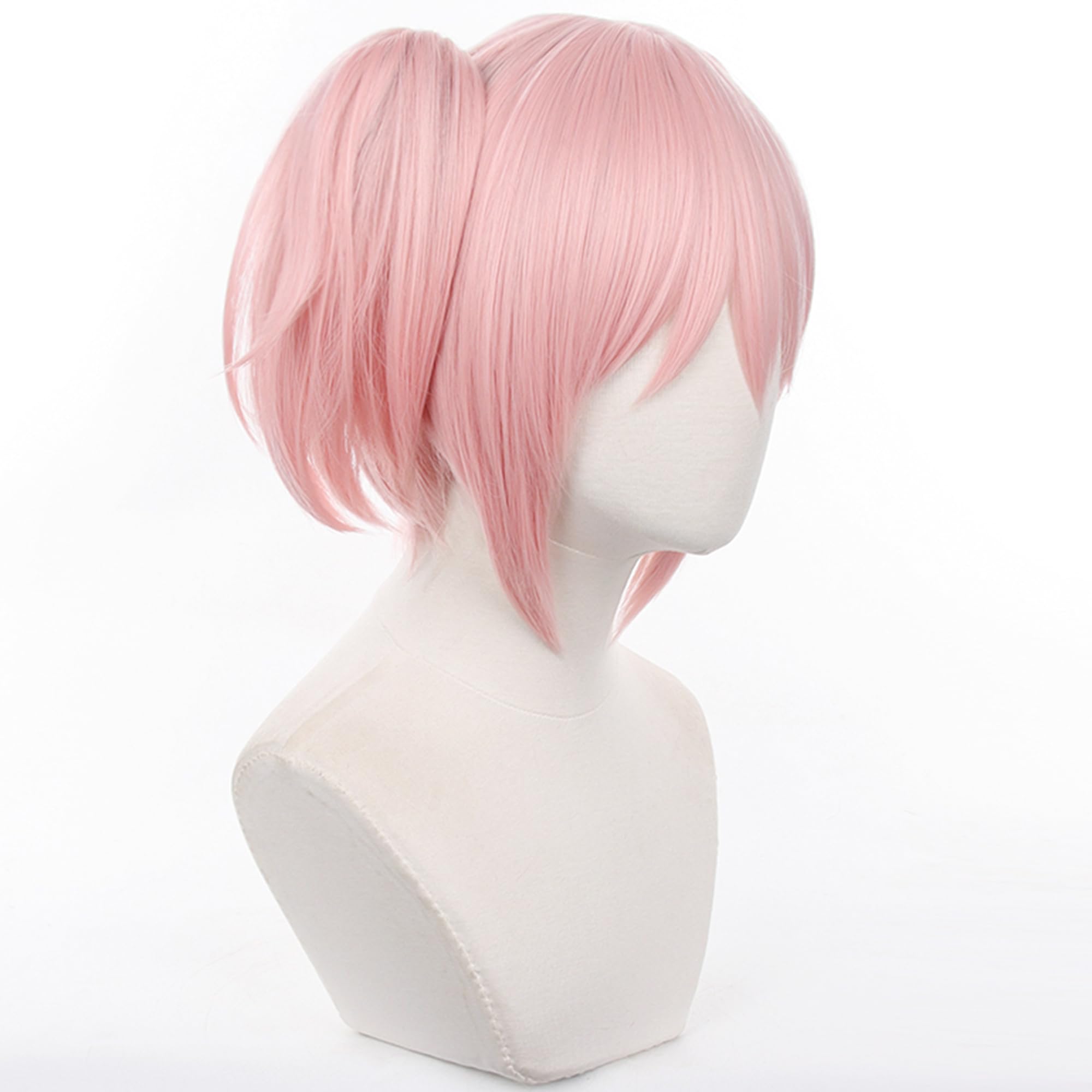 Rosa Kurze Cosplay Perücke Doppel Tiger Clip Ponytail für Frauen Männer Halloween Comic Con, Cos Anime Party Ersatz Perücken
