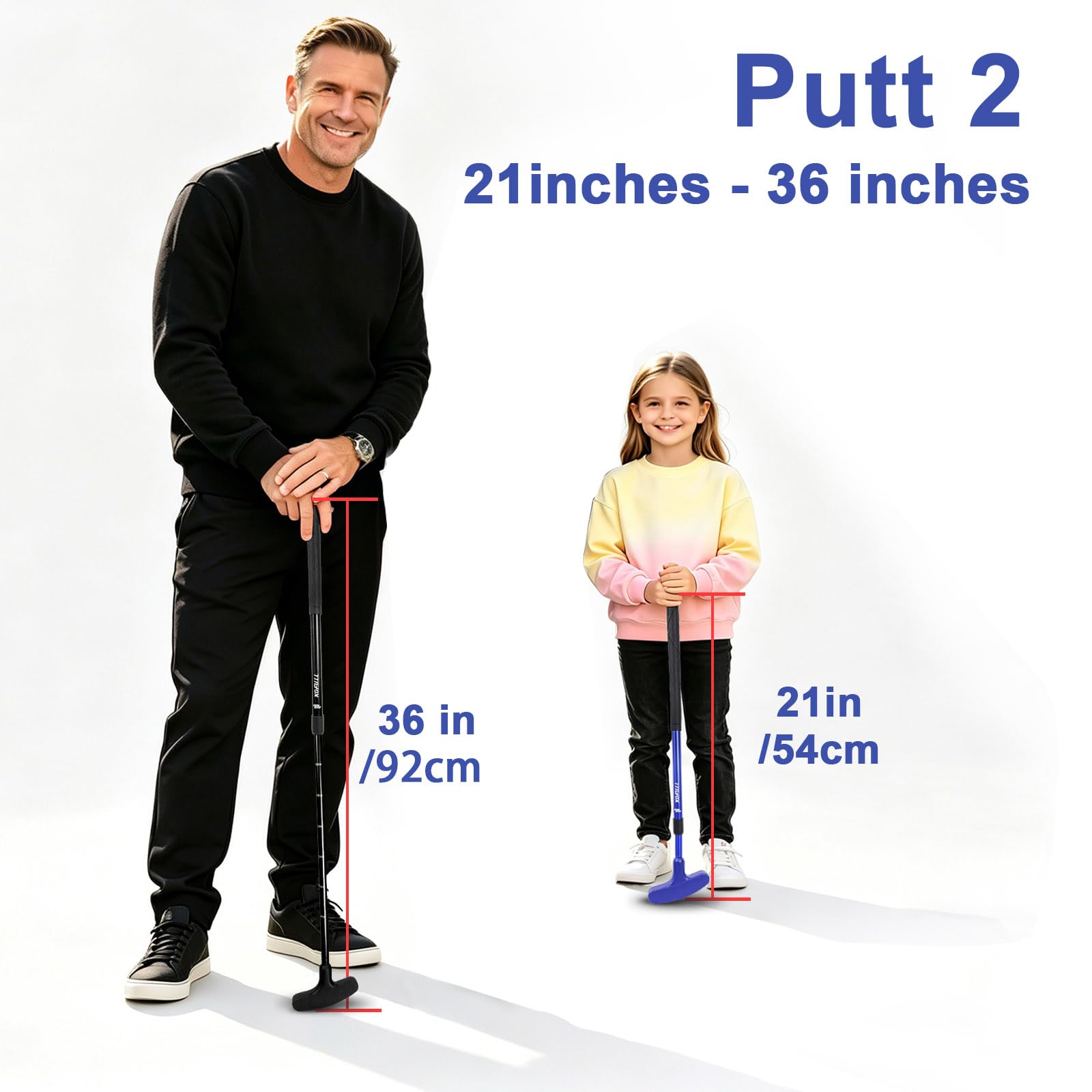 KOFULL Lot de 2 putters de Golf réglables, Bleu et Noir, Tige Extensible de 53,3 à 91,4 cm pour Tous Les âges, avec 2 balles de Golf d'entraînement