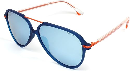 Police Gafas de sol Drop 2 (SPL-582 Z80X) Transparente Azul - Naranja - Gris polarizado con lentes efecto espejo plateado, Color Azul transparente,