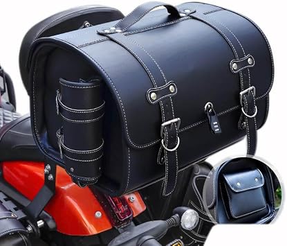 Motorcycle Tail Bag for Benda BD300 BD 300, Leather Rear Rack Trunk with Lockable, Motorbike Top Case Luggage for Touring, Road Trips and Daily Riding,A Black