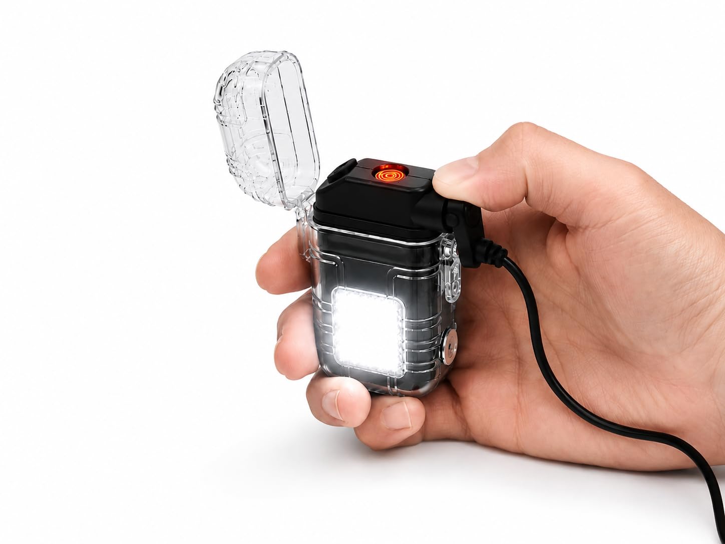 USB Rechargeable Coil Lighter, LED Flashlight & COB Light – Transparent Keychain Torch, Flameless Coil Lighter. Water Resistant, Windproof & Shockproof.-image-25